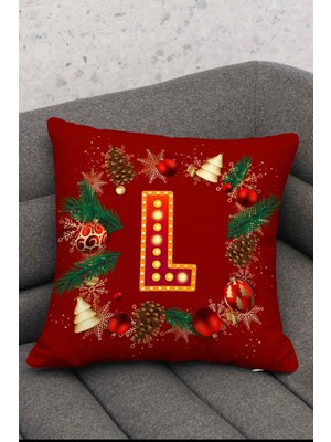 Woodhub Yılbaşı Temalı Kırmızı Renkli Küre Desenli Dijital Baskılı Kırlent Kılıfı