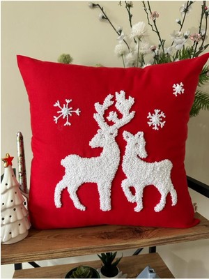Woodhub Punchhatolyesii Merry Christmas Yılbaşı (Newyear) Dekoratif Punch (Panch ) Işlemeli Kırlent Kılıfı