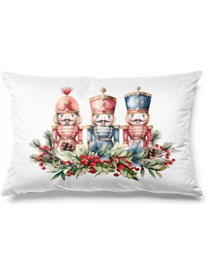 Woodhub Dikdörtgen Fındıkkıran Desenli Çift Tarafı Baskılı Süet Kırlent Kılıfı Yılbaşı - Noel - Christmas