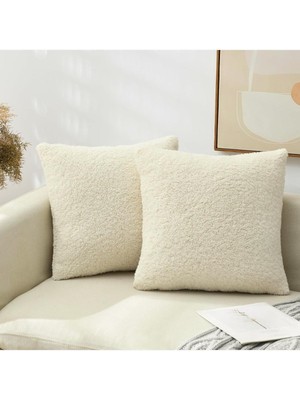 Woodhub 2'Li Krem Cozy Sherpa Kırlent Kılıfı 43 X 43 Cm, Iskandinav , Bohem