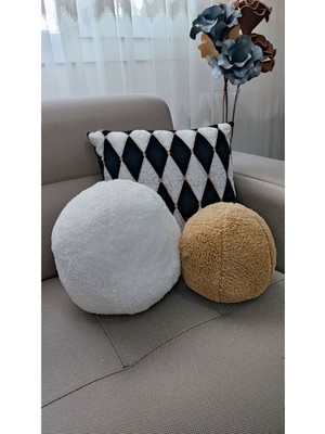 Woodhub 2' Li Top Kırlent / Yastık Büyük Ekru / Küçük Hardal ( 44cm / 32cm)