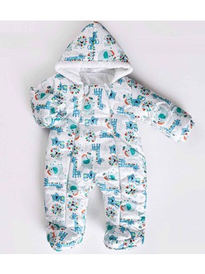 Maibella  Fil & Zürafa Bakılı Patikli Kapüşonlu Welsoft Kışlık Kız Erkek Bebek Astronot Tulum Kozmonot Mont