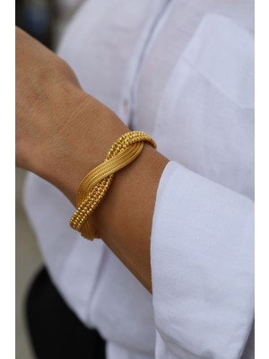 Yenigün Kuyumculuk 14 Ayar Altın Dorika Detaylı Örme Kelepçe 3