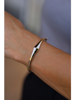 Yenigün Kuyumculuk 14 Ayar Altın Beyaz-Siyah Mine Detaylı Markiz Kelepçe