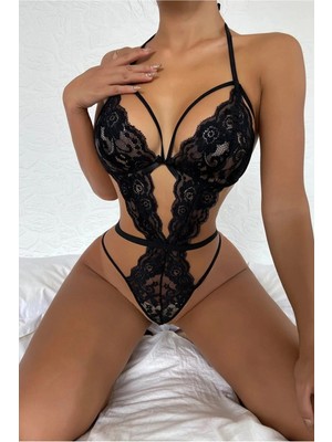 Şık Siyah Dantelli Babydoll Gecelik