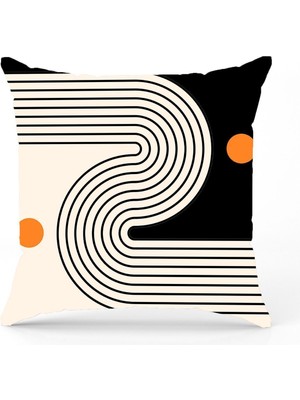 Woodhub Abstract Minimal Siyah Ve Beyaz Çizgili Desenli Çift Taraf Bakılı Kırlent Kılıfı