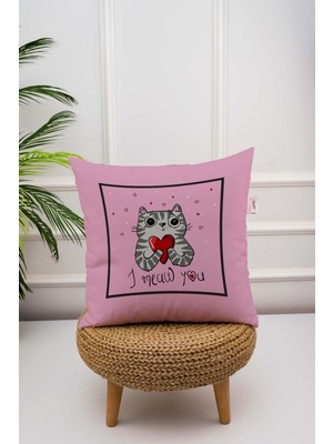 Kırlent Kılıfı , Desenli Kırlent , Kedili Kırlent , Yastık Kılıfı , 43X43 Kırlent