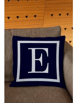 Woodhub Lacivert Beyaz Renkli Harfli Dijital Baskılı Kırlent Kılıfı