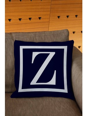 Woodhub Lacivert Beyaz Renkli Harfli Dijital Baskılı Kırlent Kılıfı