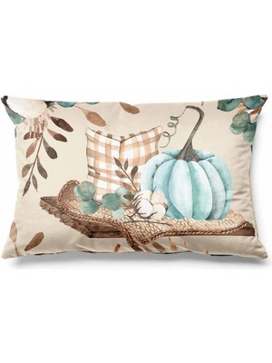 Woodhub Dikdörtgen Pumpkin Desenli Çift Tarafı Baskılı Süet Kırlent Kılıfı