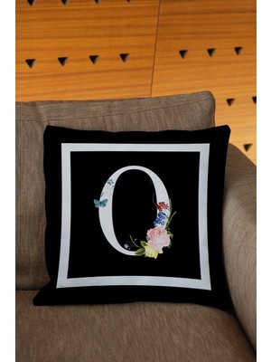 Woodhub Sevgililer Günü Temalı Çiçekli Siyah Beyaz Renkli Harfli Dijital Baskılı Kırlent Kılıfı