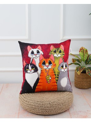 Woodhub Kırlent Kılıfı , Yastık Kılıfı , Desenli Kırlent , Kedi Kırlent , 43x43 Kırlent , Süe