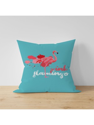 Woodhub Pembe Flamingo Dijital Baskı Kırlent Kılıfı