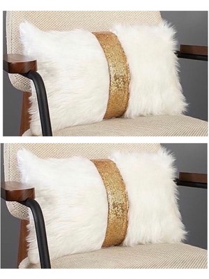 Woodhub 2’Li Peluş Şeritli Dikdörtgen Dekoratif Kırlent Kılıfı