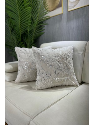 Woodhub Gümüş Varaklı Pelüş Rabbit Tavşan Kırlent Kılıfı - Krem