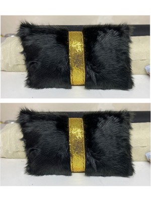 Woodhub 2’Li Peluş Şeritli Dikdörtgen Dekoratif Kırlent Kılıfı