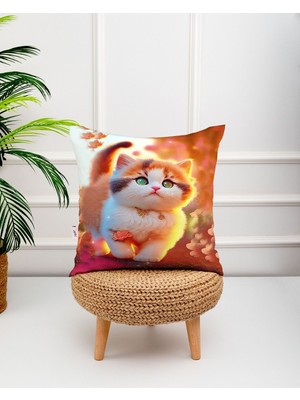 Kırlent Kılıfı , Yastık Kılıfı , Desenli Kırlent , Kedi Kırlent , 43X43 Kırlent , Sarı Kırlent