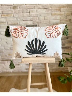 Woodhub Punch Işlemeli Tekli Dekoratif Özel Tasarım Kırlent Kılıfı (Panç)