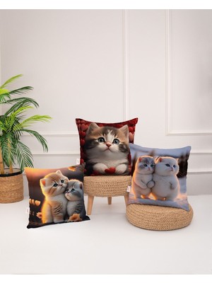 Woodhub Kırlent Kılıfı , Desenli Kılıf , Yastık Kılıfı , Kedi Kırlent , 43x43 Kırlent , Siyah Kırlent