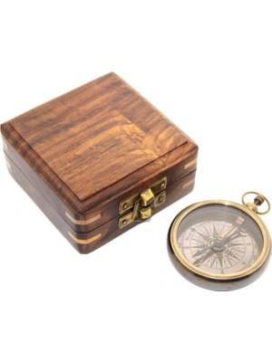 Keyfim Shop Kişiye Özel Ahşap Kutulu Pirinç Pusula Ksk2105