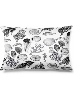 Woodhub Dikdörtgen Kabuk Desenli Çift Tarafı Baskılı Süet Kırlent Kılıfı