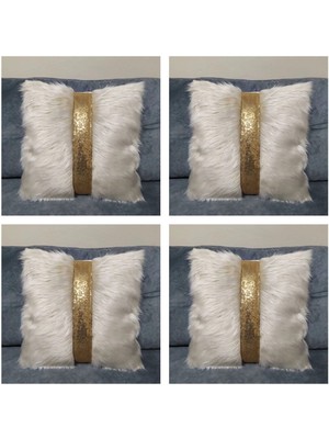 Woodhub 4’Lü Peluş Şeritli Dekoratif Kırlent Kılıfı