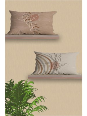 Woodhub Dikdörtgen 30x50 2'Li Çift Tarafı Baskılı Bej Bakır Tasarım Yastık Kılıfı Kırlent Kılıfı Seti