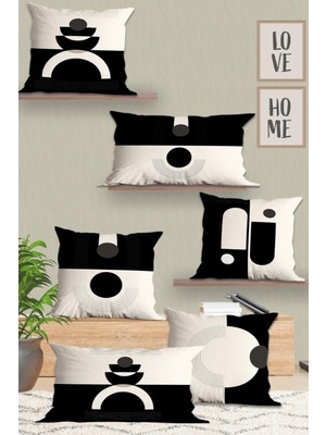Woodhub Modern Beyaz Siyah 6'Lı Çift Tarafı Baskılı Dikdörtgen 30x50 Ve 43x43 Kare Kırlent Kılıfı Seti