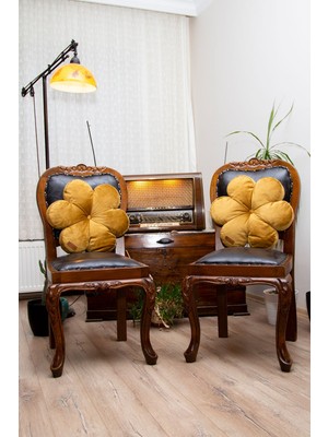 Woodhub Dekoratif 2 Adet Hardal Renk Çiçek Yastık Flower 42*42 Cm