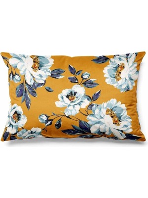 Woodhub Dikdörtgen Kamelya Desenli Çift Tarafı Baskılı Süet Kırlent Kılıfı