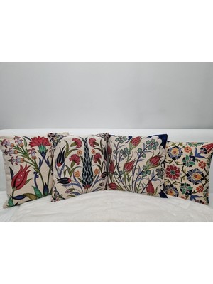 Woodhub Goblen Dokuma Çini Türk Desen 4 Adet Kırlent Kılıf