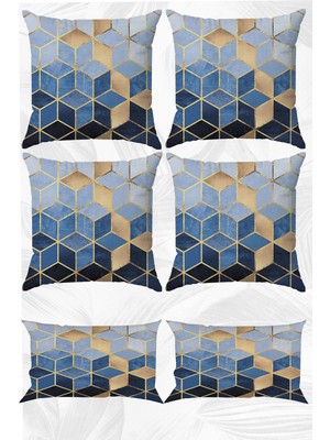 Woodhub Mavi Mozaik Çift Tarafı Baskılı 43x43 Ve 30x50 Kırlent Yastık Kılıfı 6'Lı Set
