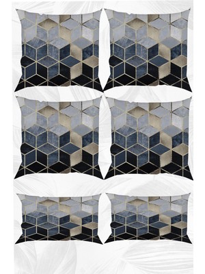 Woodhub Siyah Mozaik Çift Tarafı Baskılı 43x43 Ve 30x50 Kırlent Yastık Kılıfı 6'Lı Set