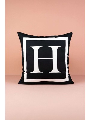 Woodhub Harfli Kırlent Yastık Kılıfı H Harfi - 43x43 Cm