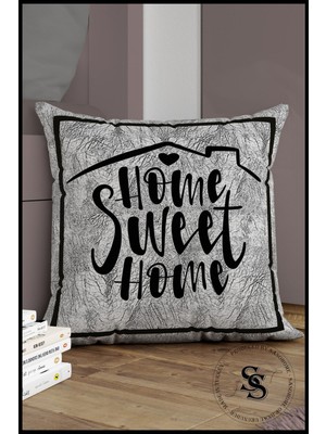 Woodhub Gri Harfli Kırlent - Home Sweet Home Harfi - Gri Zemin Dekoratif Lik Kırlent Kılıfı