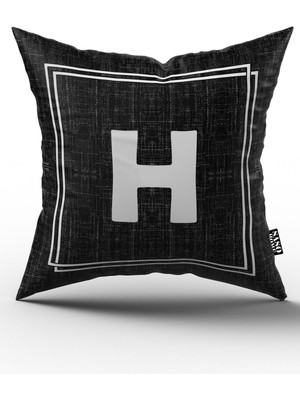 Woodhub Harfli Kırlent Kılıfı - H Harfi - Harfli Dekoratif Dijital Baskılı Kırlent - Yastık Kılıfı