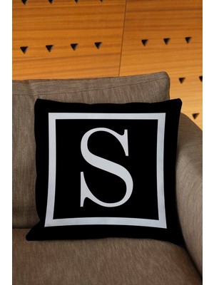 Woodhub Siyah Renkli Beyaz Yazılı Harfli Dijital Baskılı Kırlent Kılıfı