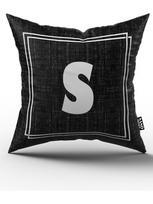 Woodhub Harfli Kırlent Kılıfı - S Harfi - Harfli Dekoratif Dijital Baskılı Kırlent - Yastık Kılıfı