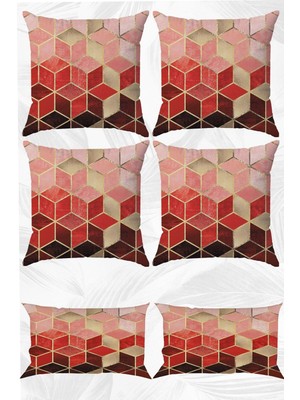 Woodhub Kırmızı Mozaik Çift Tarafı Baskılı 43x43 Ve 30x50 Kırlent Yastık Kılıfı 6'Lı Set