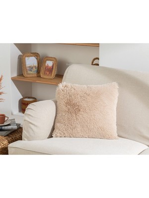 Woodhub Fluffy Peluş Kırlent Kılıfı 45x45 Cm Bej