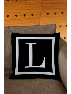 Woodhub Siyah Renkli Beyaz Yazılı Harfli Dijital Baskılı Kırlent Kılıfı