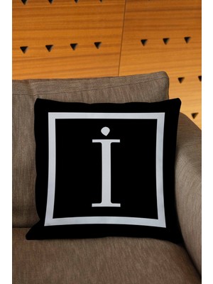 Woodhub Siyah Renkli Beyaz Yazılı Harfli Dijital Baskılı Kırlent Kılıfı