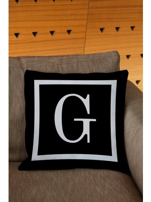 Woodhub Siyah Renkli Beyaz Yazılı G Harfli Dijital Baskılı Kırlent Kılıfı