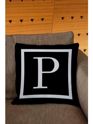 Woodhub Siyah Renkli Beyaz Yazılı Harfli Dijital Baskılı Kırlent Kılıfı