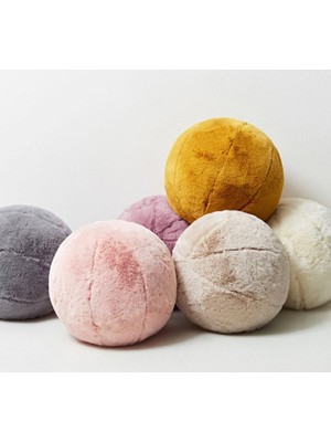 Woodhub Peluş Top Yastık Bej Top Kirlent