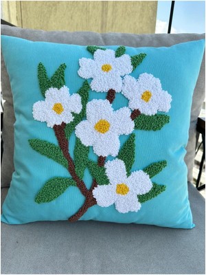 Woodhub Punnch Panch Bahar Çiceği El Yapımı Panch Kırlent Kılıfı Turkaz Rengi 43x43