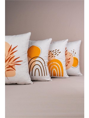 Woodhub Çift Taraflı Turuncu Bohem Modern Desenli 4'Lü Dijital Baskılı Kırlent Yastık Kılıfı Seti 4kmbs106-