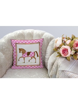 Woodhub Kırlent Pembe Beyaz At Temalı Pıllow44