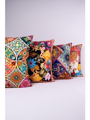 Woodhub Çift Taraflı Kahverengi Etnik Desenli 4'Lü Dijital Baskılı Kırlent Kılıfı Seti 4kmbs191-Ct