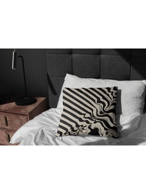 Woodhub Kırlent 1233 Siyah Bej Soyut Desen Baskılı Pıllow23